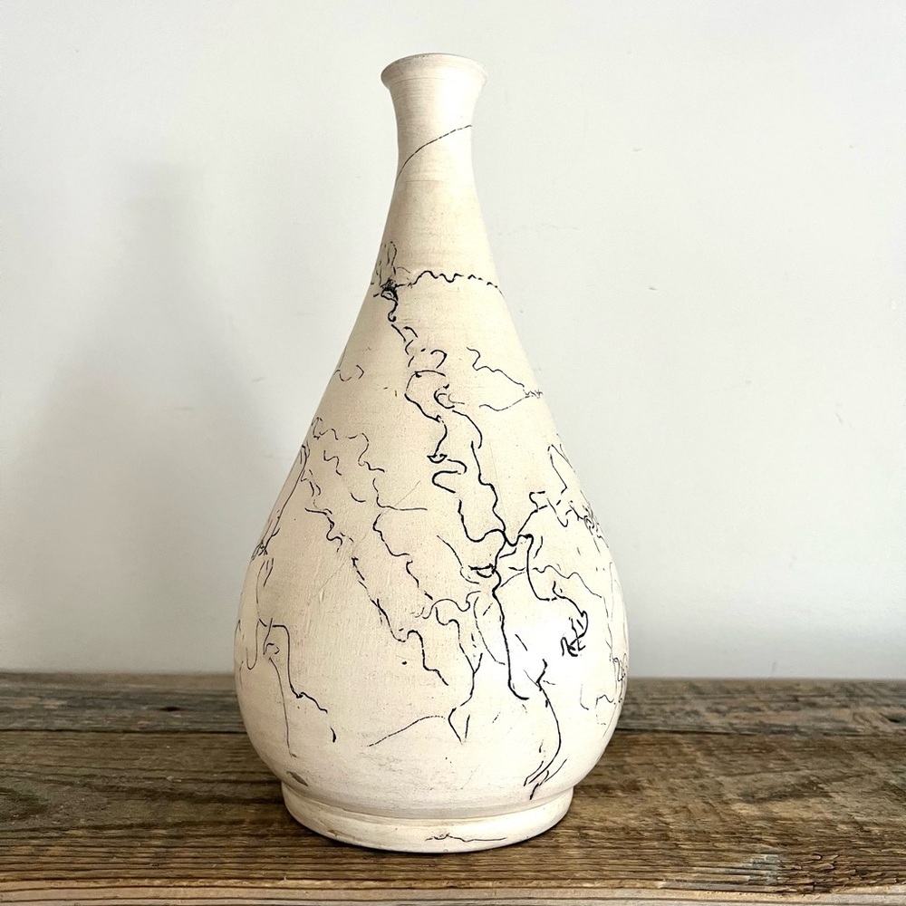 Horsehair black and Cream Hand Thrown Pottery vase
